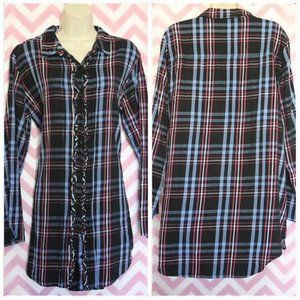 Betsey Johnson Long Plaid Sleep Shirt Size L